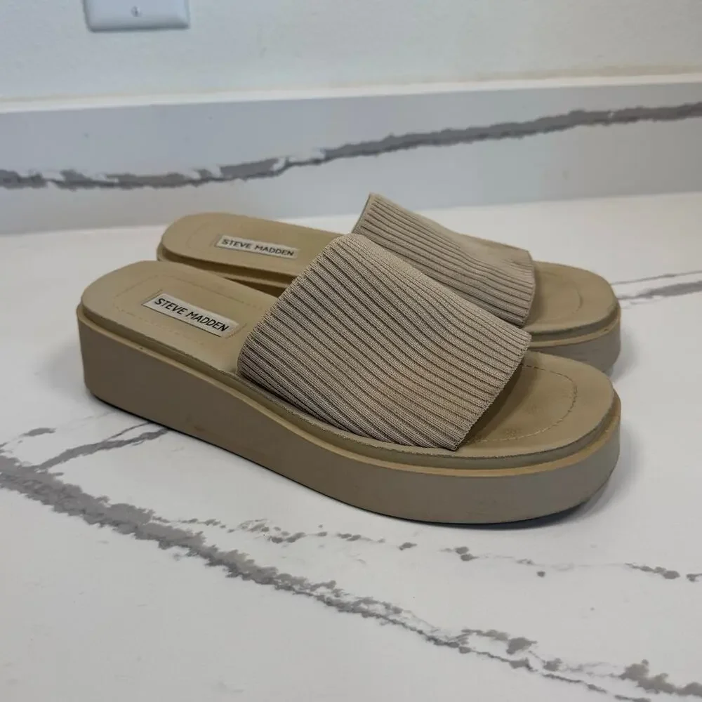 Steve Madden Platform Slip Ons Y2K Style Slides Shoes Women's Size 10‎ Beige